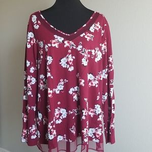 Lane Bryant Floral Red & Sheer Top